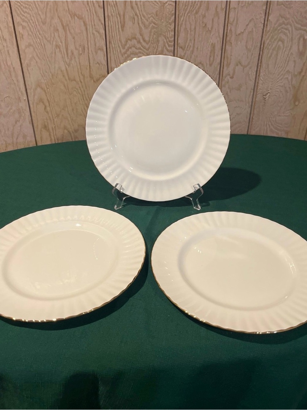 White Dinner Plates with Gold Rim - Set of 3